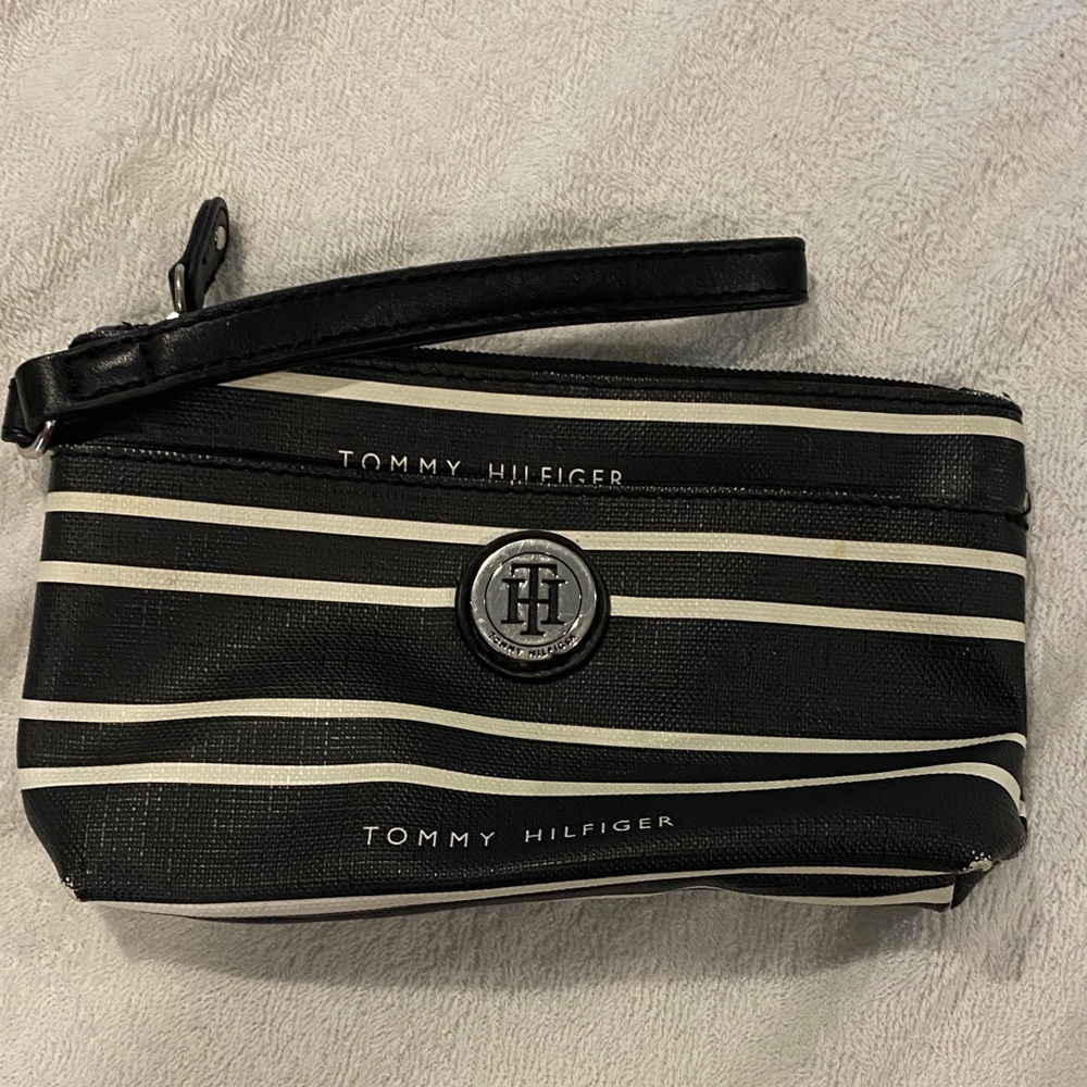 Tommy Hilfiger Striped Black and White Wristlet